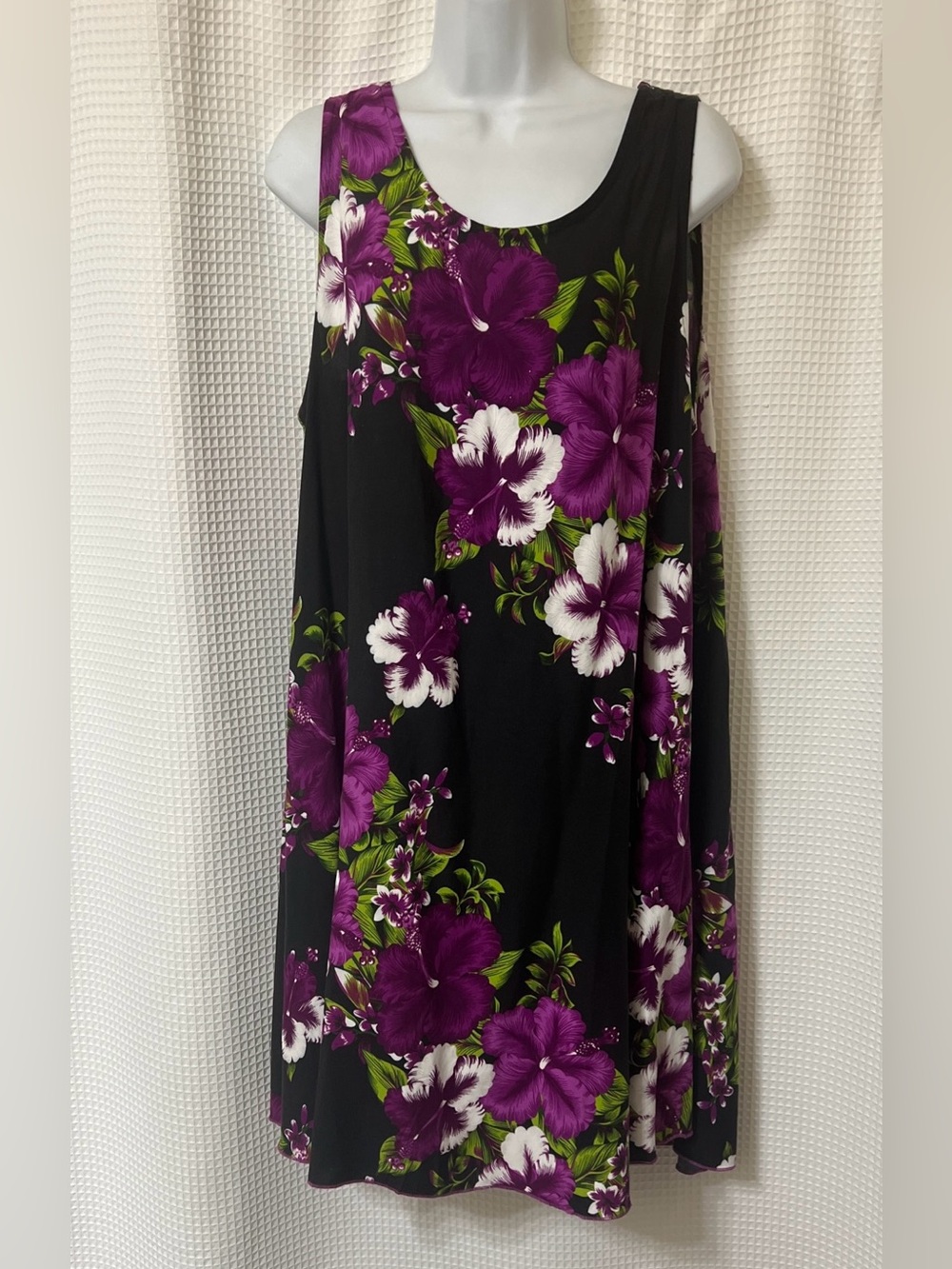 Aloha Fashion Swing Dress One Size Black Purple Hawaiian Tropical Mumu